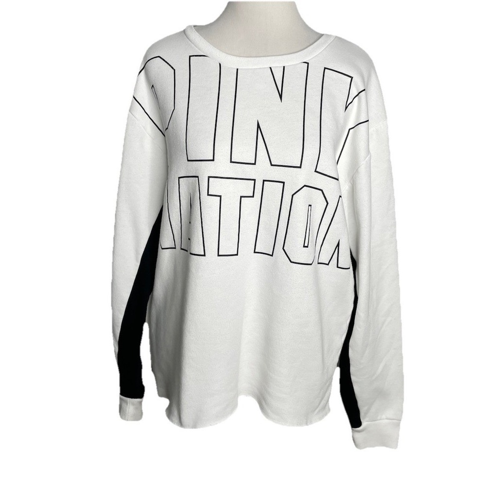 Victoria's Secret PINK Nation Campus‎ Crew Sweatshirt White Black Size Medium